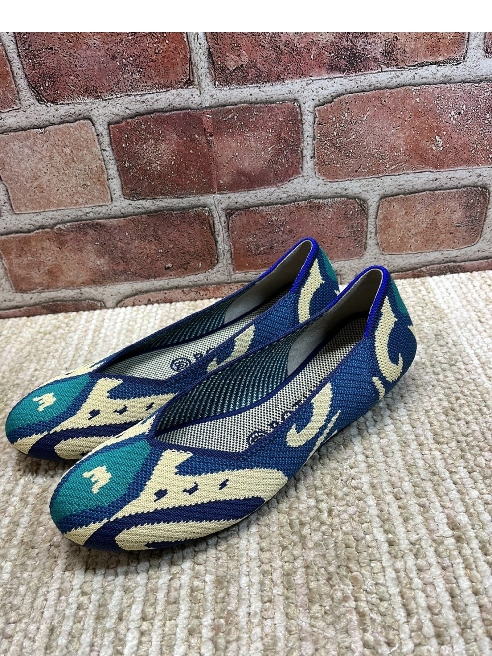 Rothy's Blue, Teal & Cream Knit Ballet Flats
